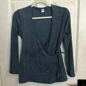 Old Navy blue ribbed tie front blouse